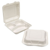 Bagasse Takeaway Container Meal Box 9 Inch 3 Compartment White (Pack of 200)