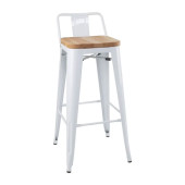 Bolero Bistro High Stool with Backrest White & Wooden Seat Pad (Pack of 4)