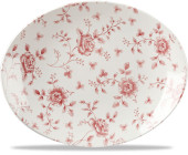 Vintage Prints Cranberry Rose Chintz Oval Coupe Plate 12.5"