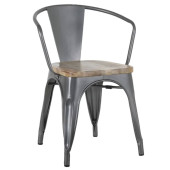 Bolero Bistro Curve Armchairs with Wooden Seat Pad Gunmetal (Pack of 4)