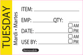Food Rotation Label Item/Date/Use By - Tuesday (Pack of 500)