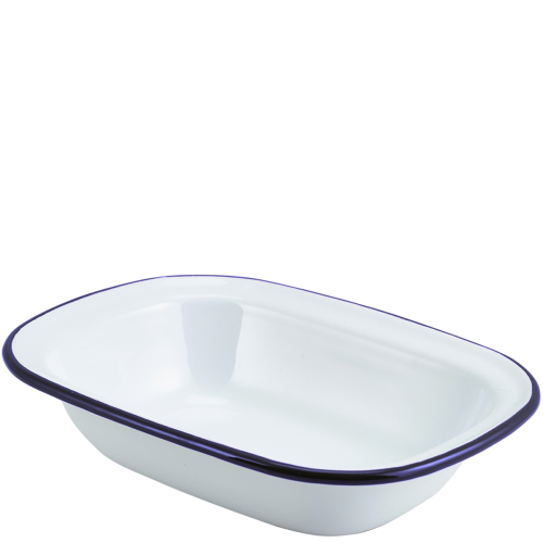 Enamel Pie Dish White with Blue Rim 20cm/7.75