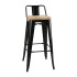 Bolero Bistro High Stool with Backrest Black & Wooden Seat Pad (Pack of 4)
