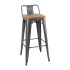 Bolero Bistro High Stool with Backrest Gun Metal & Wooden Seat Pad (Pack of 4)
