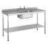 Stainless Steel Commercial Sink - Fully Welded With Single Bowl & Double Drainer 1200 x 600 x 900mm