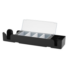 Black Condiment, Garnish & Napkin Dispenser with 4 Compartments