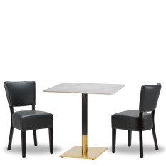 Alto Iron Grey Side Chair x2 With 700mm Square Calacatta Ceramic Marble Table