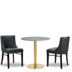 Alto Merano Iron Grey Side Chair x2 With 700mm Round Tundra Ceramic Marble Table