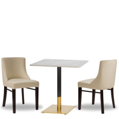 Merano Ivory Side Chair x2 With 700mm Square Calacatta Ceramic Marble Table