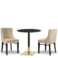 Merano Ivory Side Chair x2 With 700mm Round Black Portoro Ceramic Marble Table