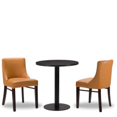 Merano Ochre Brown Side Chair x2 With 700mm Round Dark Brown Eucalyptus Titan Table