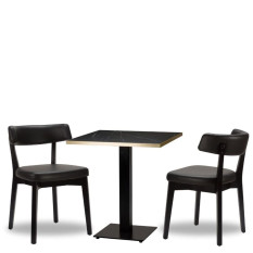 Nico Black Side Chair x2 With 700mm Square Black Pietra Gold ABS Table