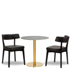Nico Black Side Chair x2 With 700mm Round Tundra Ceramic Marble Table