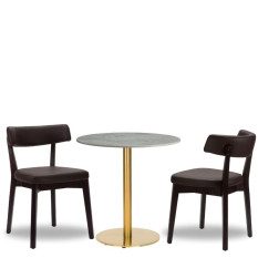 Nico Dark Brown Side Chair x2 With 700mm Round Tundra Ceramic Marble Table