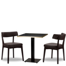 Nico Iron Grey Side Chair x2 With 700mm Square Black Pietra Gold ABS Table