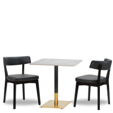 Nico Iron Grey Side Chair x2 With 700mm Square Calacatta Ceramic Marble Table