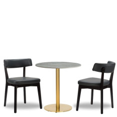 Nico Iron Grey Side Chair x2 With 700mm Round Tundra Ceramic Marble Table