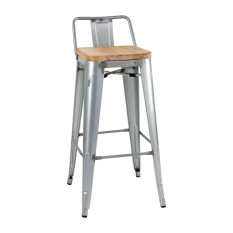 Bolero Bistro High Stool with Backrest Steel & Wood Seat (Pack of 4)