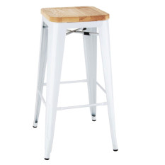 Bolero Bistro High Stool White with Wooden Seatpad (Pack of 4)