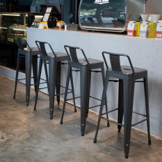 Bolero Bistro Steel High Stool with Backrest Gun Metal Grey (Pack of 4)