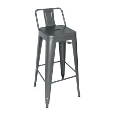Bolero Bistro Steel High Stool with Backrest Gun Metal Grey (Pack of 4)