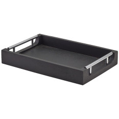 GenWare Solid Black Tray with Metal Handles 30 x 20cm