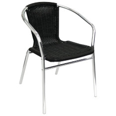 Bolero Aluminium and Black Wicker Stacking Chairs Black (Pack of 4)
