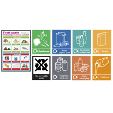 Kitchen Waste Recycling Signs Vinyl Mixed (Set of 9)