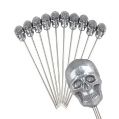 Zinc Skull Tiki Stainless Steel Garnish Picks Reusable Pack of 10
