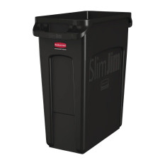 Rubbermaid Slim Jim Bin Waste Container Venting Channels 60 Litre Black