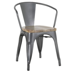 Bolero Bistro Curve Armchairs with Wooden Seat Pad Gunmetal (Pack of 4)