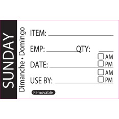 Food Rotation Label Item/Date/Use By - Sunday (Pack of 500)