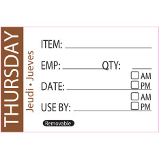 Food Rotation Label Item/Date/Use By - Thursday (Pack of 500)