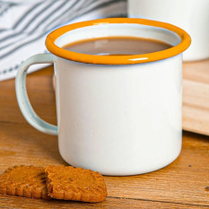 Enamel Mug White with Yellow Rim 375ml/13oz (Pack of 6)