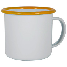 Enamel Mug White with Yellow Rim 375ml/13oz (Pack of 6)