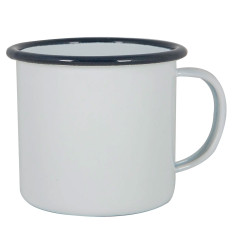 Enamel Mug White with Navy Rim 375ml/13oz (Pack of 6)