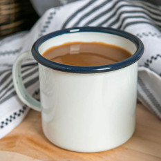 Enamel Mug White with Navy Rim 375ml/13oz (Pack of 6)