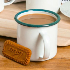 Enamel Mug White with Green Rim 375ml/13oz (Pack of 6)