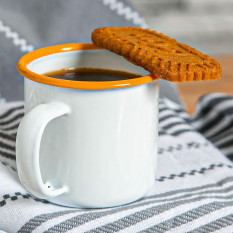 Enamel Espresso Cup White with Yellow Rim 130ml/4.3oz (Pack of 6)