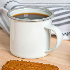 Enamel Espresso Cup White with Grey Rim 130ml/4.3oz (Pack of 6)