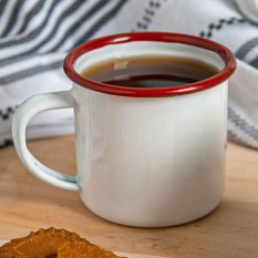 Enamel Espresso Cup White with Red Rim 130ml/4.3oz (Pack of 6)