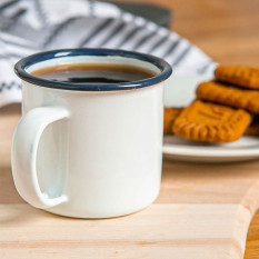 Enamel Espresso Cup White with Navy Rim 130ml/4.3oz (Pack of 6)