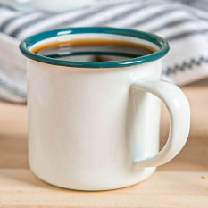 Enamel Espresso Cup White with Green Rim 130ml/4.3oz (Pack of 6)