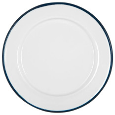 Enamel Side Plate White with Navy Rim 20cm/8" (Pack of 6)