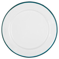 Enamel Side Plate White with Green Rim 20cm/8" (Pack of 6)