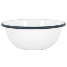 Enamel Bowl White with Navy Rim 16cm/6.25" (Pack of 6)
