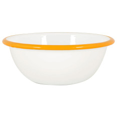 Enamel Bowl White with Yellow Rim 16cm/6.25" (Pack of 6)