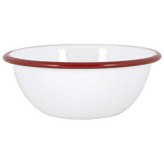 Enamel Bowl White with Red Rim 16cm/6.25" (Pack of 6)