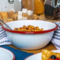 Enamel Bowl White with Red Rim 16cm/6.25" (Pack of 6)