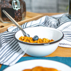 Enamel Bowl White with Black Rim 16cm/6.25" (Pack of 6)